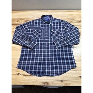 Pendleton Mens Tracker Shirt Blue Plaid Cotton Short Sleeve Button Up Size Large